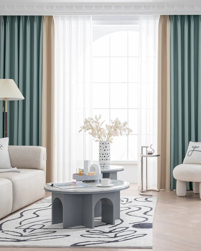 Rideau Occultant Bicolore — Vert d'Eau & Beige