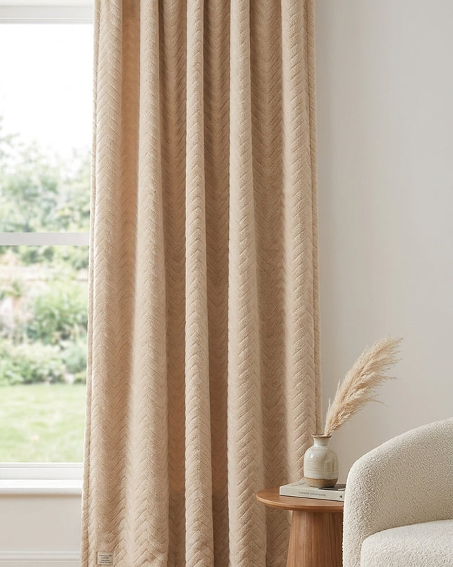 Rideau Phonique 3-en-1, Occultant & Thermique, Isolation 30 dB Beige