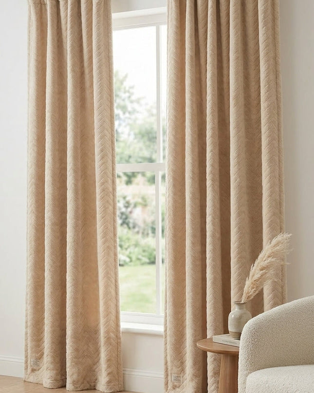 Rideau Phonique 3-en-1, Occultant & Thermique, Isolation 30 dB Beige