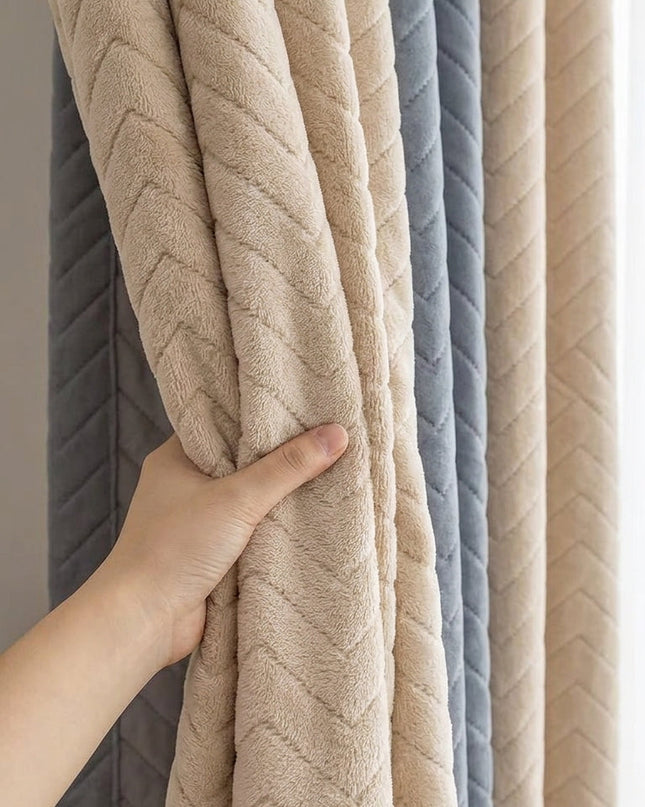 Rideau Phonique 3-en-1, Occultant & Thermique, Isolation 30 dB Beige