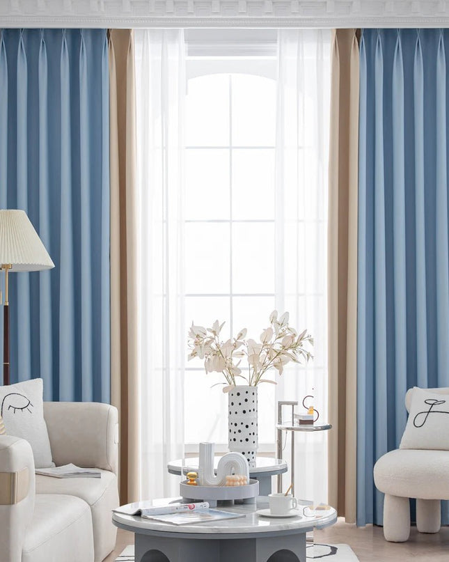 Rideau Occultant Bicolore — Bleu & Beige