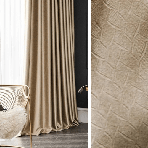 Rideau Semi-Occultant — Beige Doré Motif Abstrait