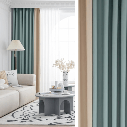 Rideau Occultant Bicolore — Vert d'Eau & Beige