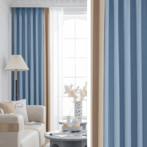 Rideau Occultant Bicolore — Bleu & Beige