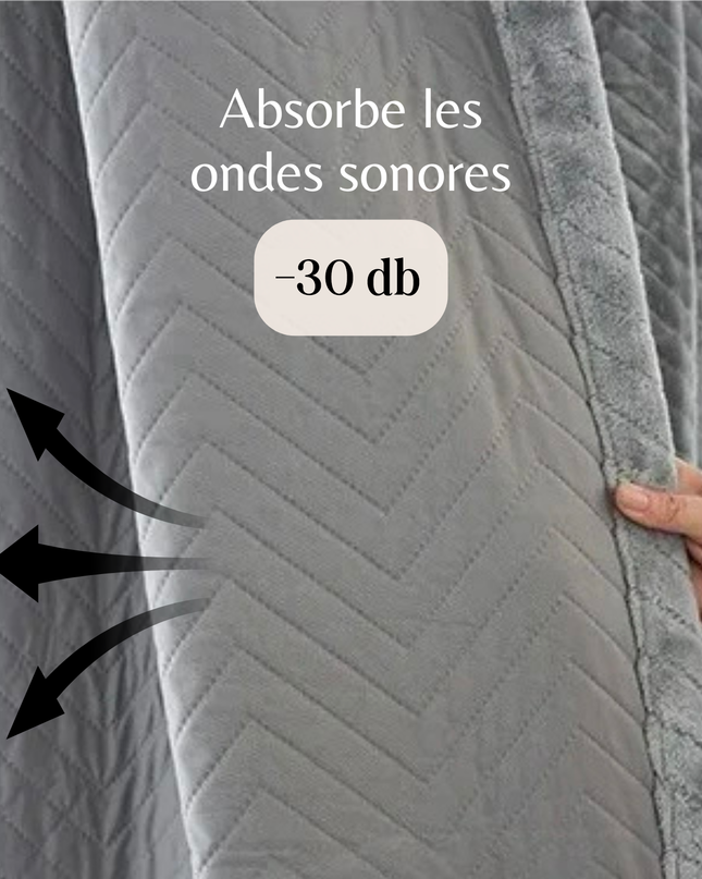 Rideau Phonique 3-en-1, Occultant & Thermique, Isolation 30 dB Gris