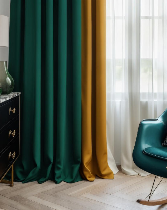 Rideau Semi-Occultant Bicolore — Jaune & Vert Sapin