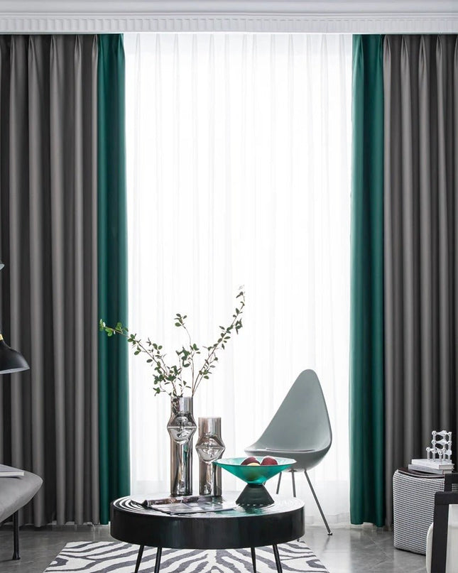 Rideau Occultant Bicolore — Vert Sapin & Gris