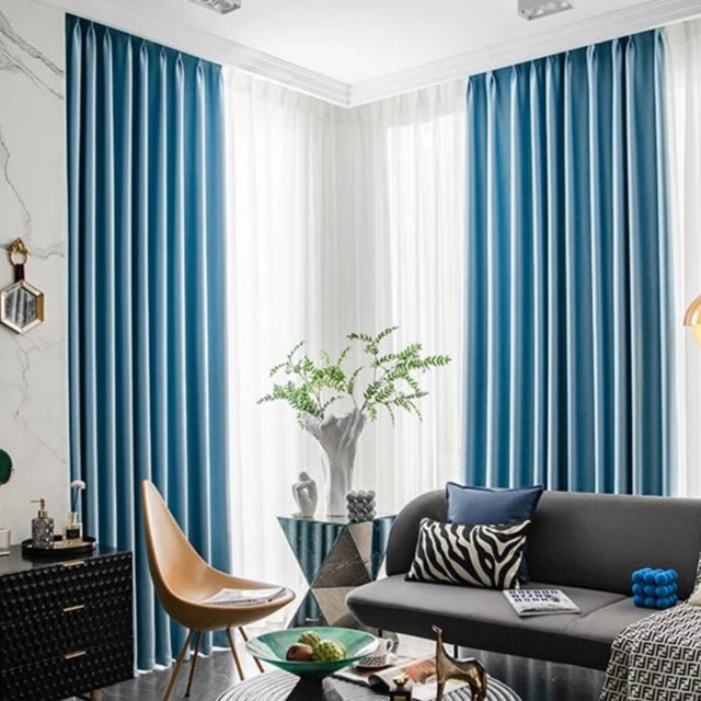 Rideau Semi-Occultant — Bleu Ciel Motif Feuilles Jacquard