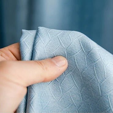 Rideau Semi-Occultant — Bleu Ciel Motif Feuilles Jacquard