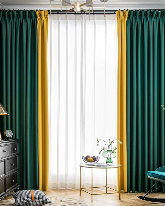 Rideau Semi-Occultant Bicolore — Jaune & Vert Sapin