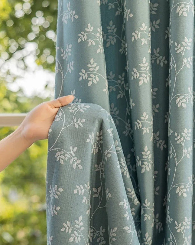 Rideau Semi-Occultant — Vert d'Eau Motif Feuilles