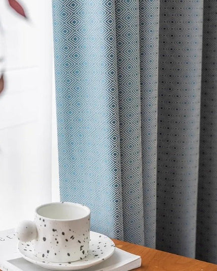 Rideau Semi-Occultant — Bleu Losanges Jacquard