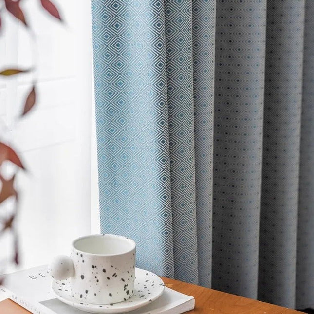 Rideau Semi-Occultant — Bleu Losanges Jacquard