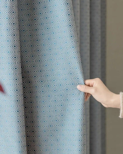Rideau Semi-Occultant — Bleu Losanges Jacquard