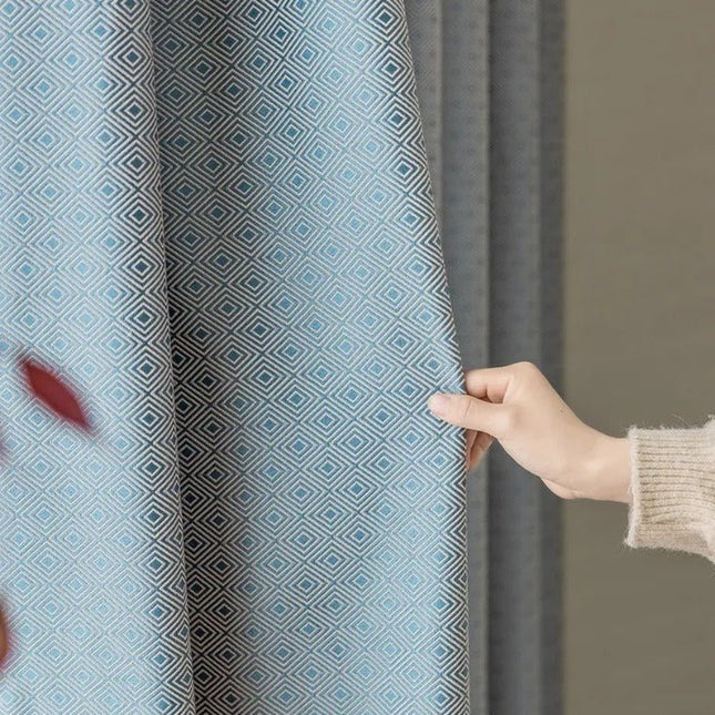 Rideau Semi-Occultant — Bleu Losanges Jacquard