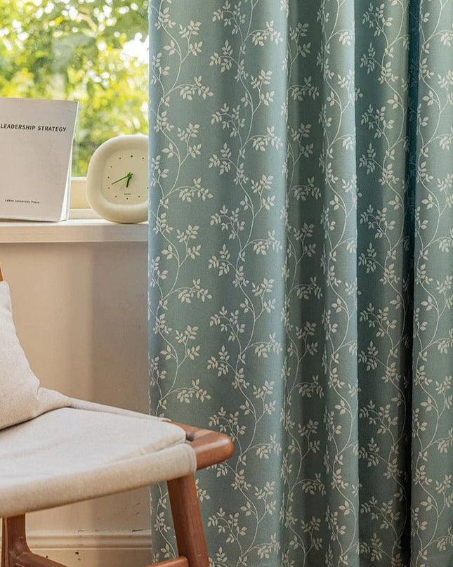 Rideau Semi-Occultant — Vert d'Eau Motif Feuilles