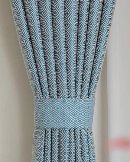 Rideau Semi-Occultant — Bleu Losanges Jacquard