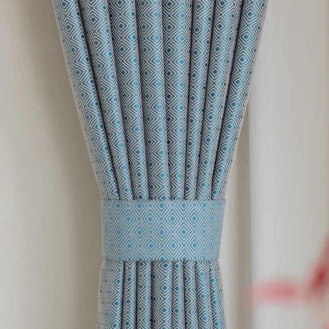 Rideau Semi-Occultant — Bleu Losanges Jacquard