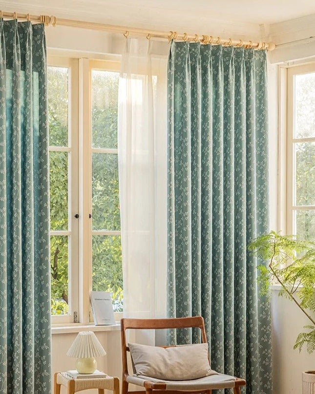 Rideau Semi-Occultant — Vert d'Eau Motif Feuilles