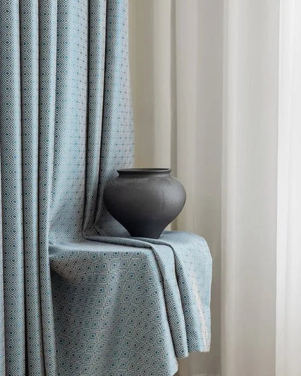 Rideau Semi-Occultant — Bleu Losanges Jacquard
