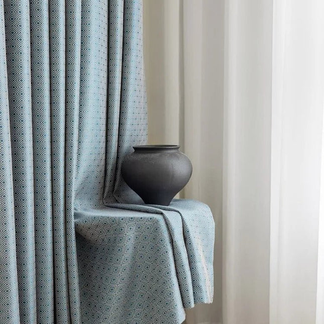 Rideau Semi-Occultant — Bleu Losanges Jacquard