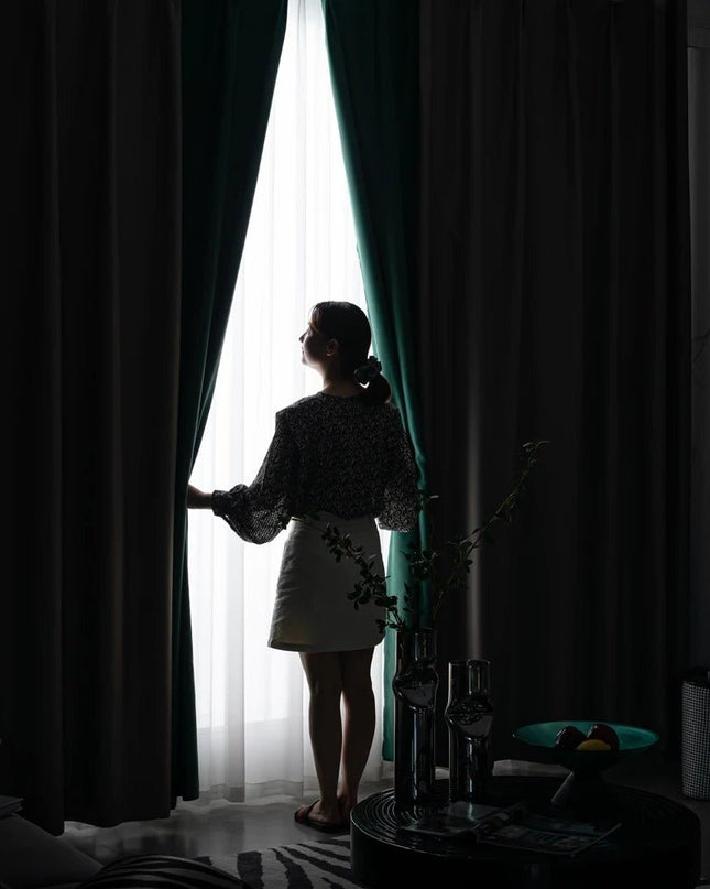 Rideau Semi-Occultant Bicolore — Jaune & Vert Sapin