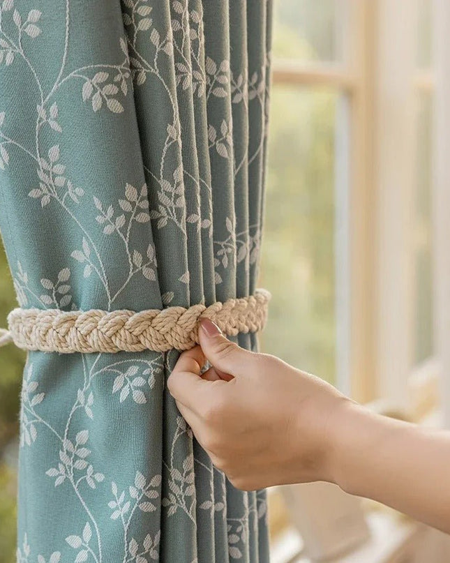 Rideau Semi-Occultant — Vert d'Eau Motif Feuilles