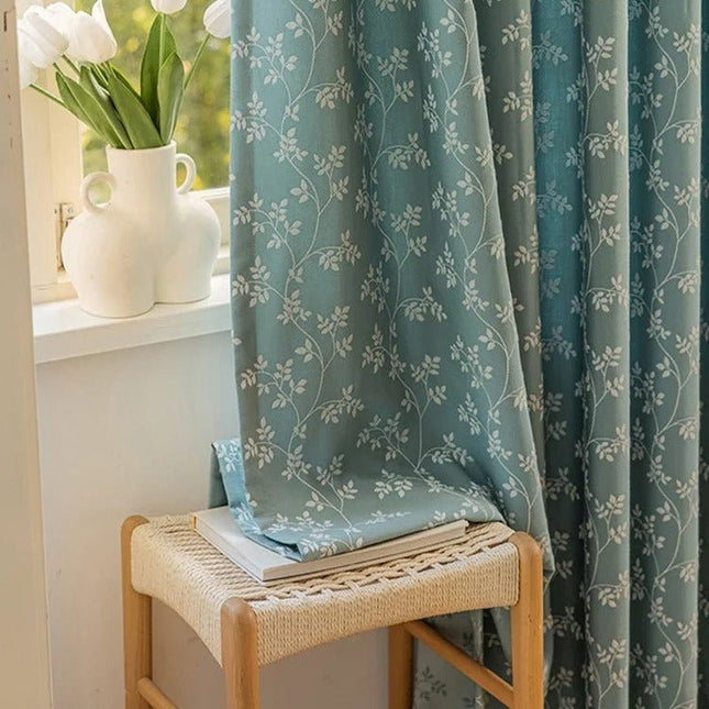 Rideau Semi-Occultant — Vert d'Eau Motif Feuilles