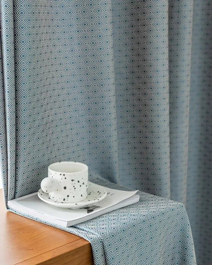Rideau Semi-Occultant — Bleu Losanges Jacquard