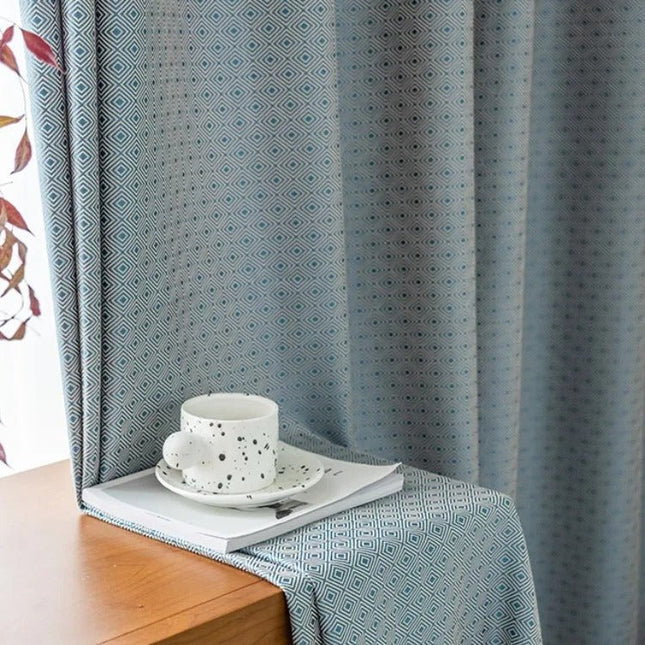 Rideau Semi-Occultant — Bleu Losanges Jacquard
