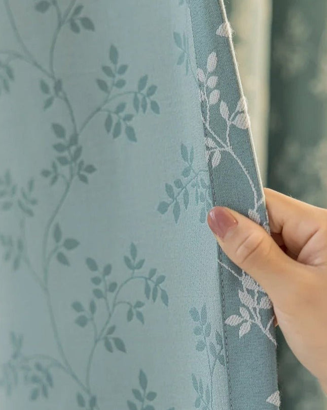 Rideau Semi-Occultant — Vert d'Eau Motif Feuilles