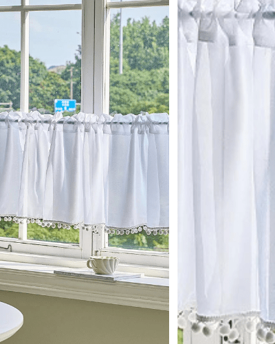 Brise Bise Blanc Lin — Voilage Translucide Pompons