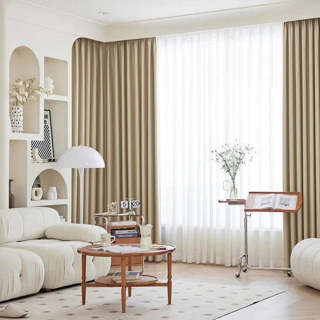 Rideau Occultant 3-en-1, Phonique & Thermique, Beige Clair