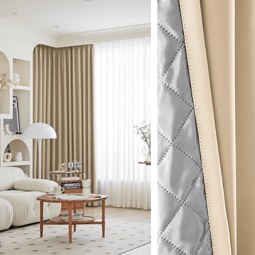 Rideau Occultant 3-en-1, Phonique & Thermique, Beige Clair