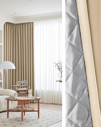 Rideau Occultant 3-en-1, Phonique & Thermique, Beige Clair