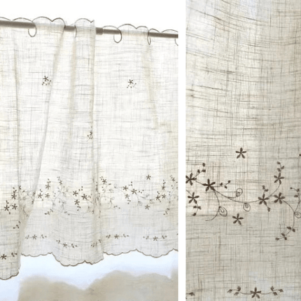 Rideau Lin Voilage — Broderie Florale Vintage