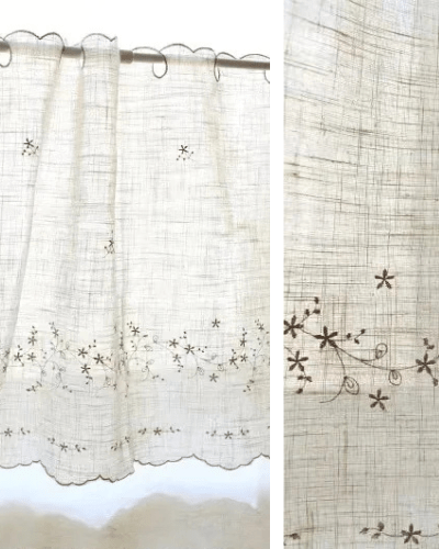 Rideau Lin Voilage — Broderie Florale Vintage