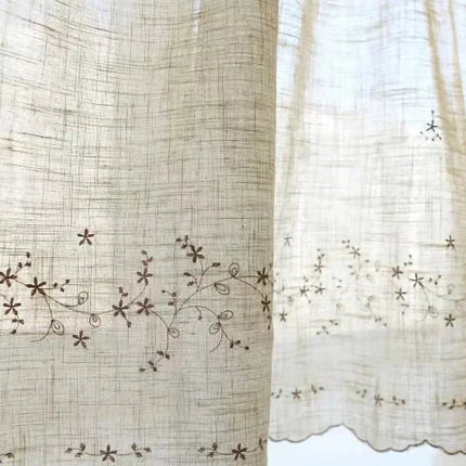 Rideau Lin Voilage — Broderie Florale Vintage