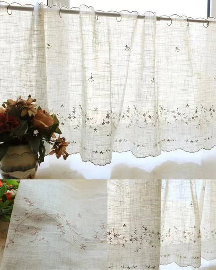 Rideau Lin Voilage — Broderie Florale Vintage